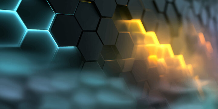 Futuristic Blue 3D Abstract Glowing Sphere with Hexagon Honeycomb Pattern, Geometric Technology Background, Scientific Chemical Structure Design and Modern Digital Wallpaper Illustration