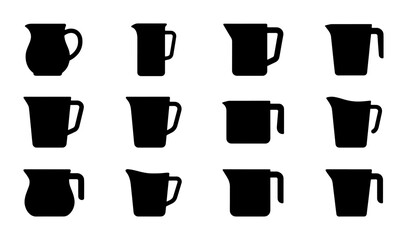 Obraz premium Pitcher Icons Set, Kitchen Jug Silhouettes, Measuring Cup Vector Collection, Cooking Vessel Graphics