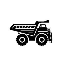 Fototapeta premium Elegant Black and White Silhouette of a Dump Truck with Large Wheels and an Open Cargo Bed with high quality professional line art symbols for modern creative design and digital branding projects