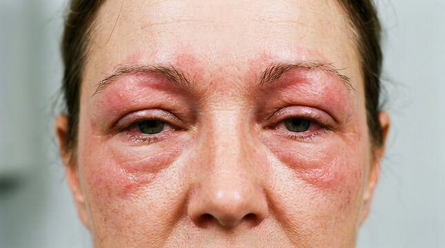 Close-up of person with noticeable eye swelling and redness