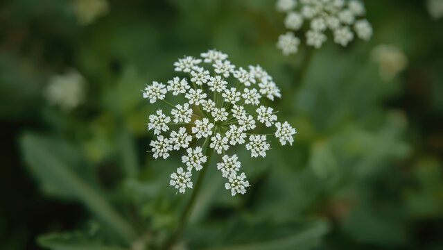 Cluster of white flowers in a garden with green foliage. Nature and floral concept. Garden and plant life. The concept of botanical beauty and natural growth.