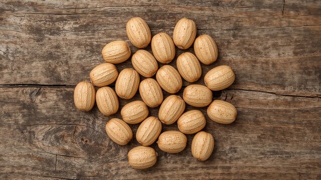 Group of walnuts on wooden surface. Natural nuts and healthy snacks concept. Tree nuts and diet. Organic food and nutrition. The concept of healthy eating and raw ingredients.