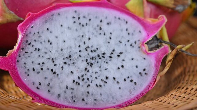Fresh Dragon Fruit in Wooden Basket