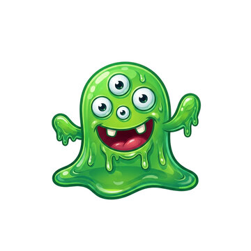 Happy green blob monster funny cartoon halloween illustration asset