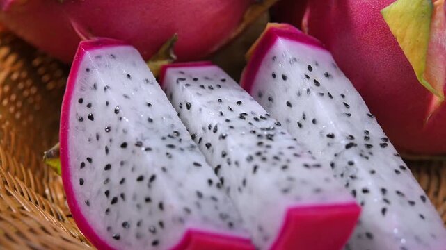 Fresh Dragon Fruit in Wooden Basket