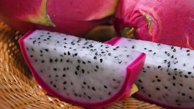 Fresh Dragon Fruit in Wooden Basket