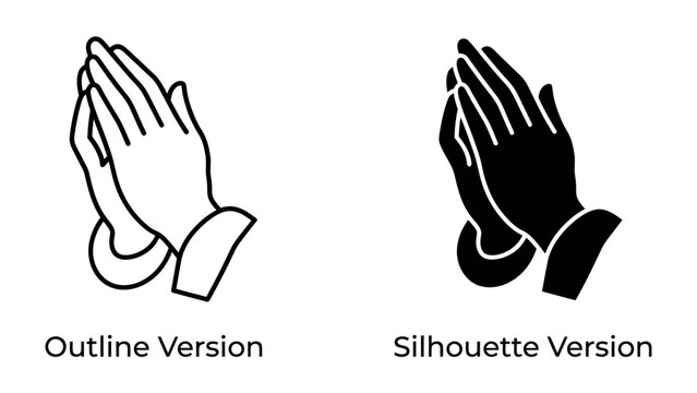Praying Hands Icon: Two versions of a praying hands icon, one in outline and one in silhouette, symbolizing faith, devotion, and hope.