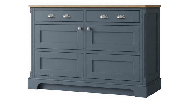 Modern blue wooden sideboard cabinet with two drawers and two doors