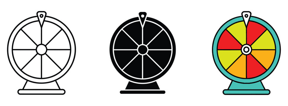 Lucky Wheel Prize Draw Vector Icon Collection with Fortune Spinner, Lottery, Giveaway, Reward, and Contest Symbols for Marketing