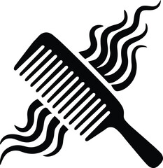 Black silhouette icon of a comb with stylized wavy hair styling salon © Rasida