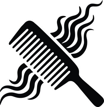 Black silhouette icon of a comb with stylized wavy hair styling salon