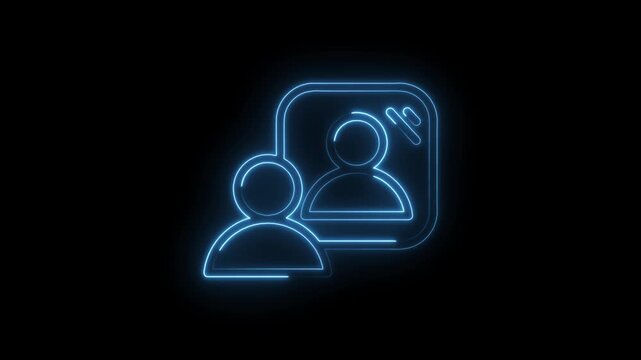 Neon blue outline of a person icon with a reflection on black background digital animation