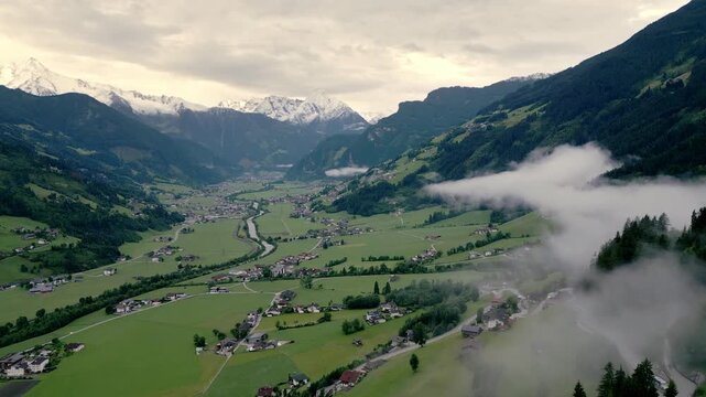 Zillertal Austria landscape with mountains by drone