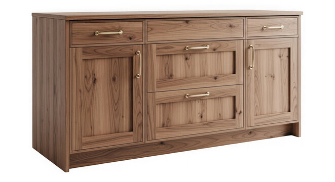 Rustic wooden sideboard with drawers and cabinets for home interior storage