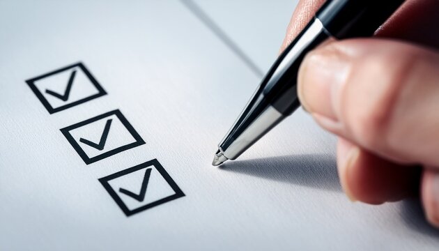 close up of checklist on white paper with checkboxes empty handwriting