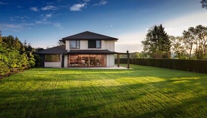 Obraz premium idyllic countryside home a timeless residence with expansive green lawn