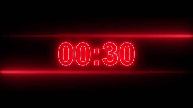 Glowing neon 0 minute to 1 second countdown.Abstract one minute to zero second glowing neon countdown icon animation,countdown,timer,stopwatch animation