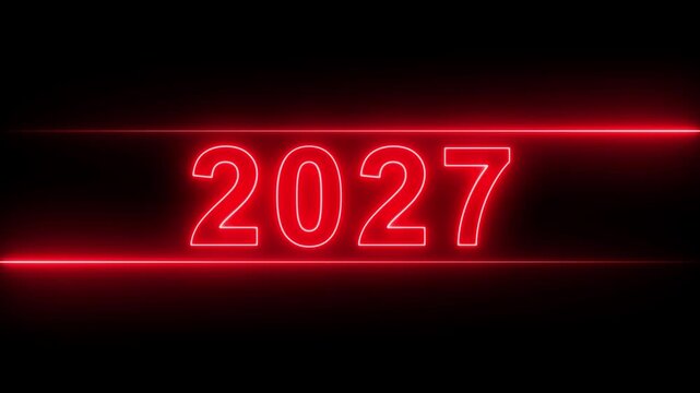 Happy new year 2027 animated neon text animation. Festival, new life, growth of business, investment, finance, innovation, Glowing neon number text happy new year. Four rainbow color neon animation,4k