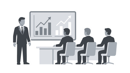 Fototapeta premium Business presentation with speaker and audience showing growth charts