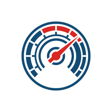 Vector speedometer icon representing high speed performance and fast data transfer rate for web interface or digital dashboard visualization