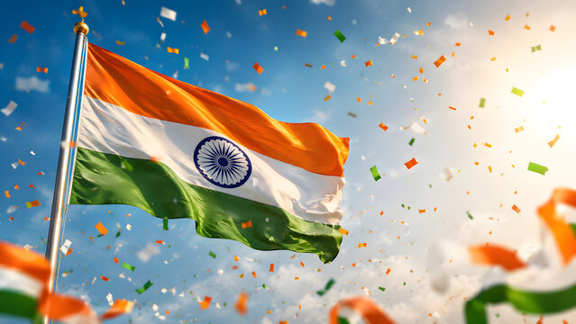 Happy Indian Independence Day and Republic Day celebration featuring the national tricolour flag, Ashoka Chakra, patriotic spirit, freedom, democracy, unity, heritage, pride, and cultural traditions.