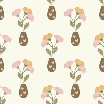 Seamless floral pattern with vase. Ideal for textile, wallpaper, packaging, and background design.