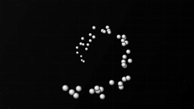 3D spheres rotate in a circle with abstract motion on black background