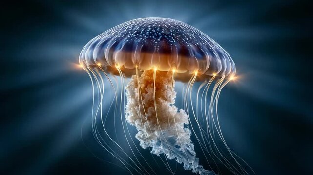 Jellyfish Pulsing Through Deep Blue Ocean
