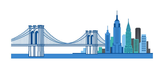 Fototapeta premium New York City Skyline with Brooklyn Bridge and Skyscrapers - Blue Tones