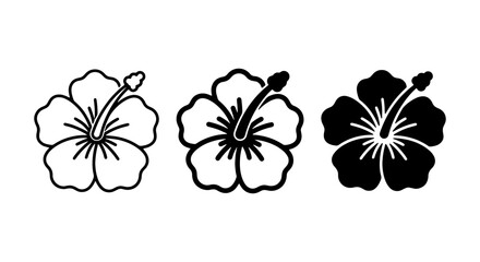 Fototapeta premium Hibiscus Flower Icons, Tropical Bloom Vector Graphics, Floral Silhouette Set