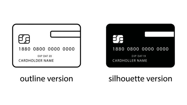 Credit Card Outline and Silhouette: A graphic representation showcasing a credit card in both outline and silhouette versions, illustrating modern payment technology and financial tools.