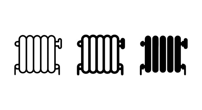 Radiator Icons Set, Heating System Vector Graphics, Home Comfort Symbols, HVAC Equipment