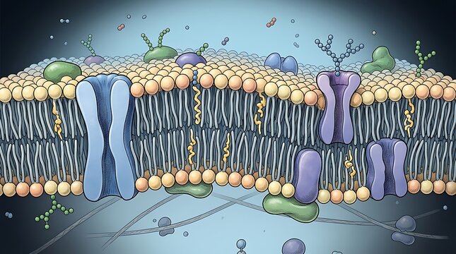 Cell membrane structure with lipid bilayer and proteins