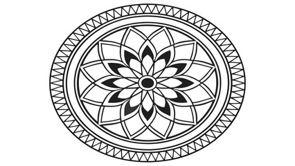Geometric Mandala Pattern: A striking black and white geometric mandala design, intricate and symmetrical, featuring floral motifs and a central rosette. © It's_Shamim26
