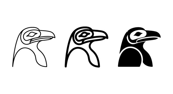 Indigenous Eagle Head Vector Icons, Tribal Art Styles, Native American Symbolism, Black and White Graphics