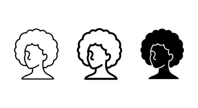 Afro Hairstyle Icons, Black Woman Silhouette, Curly Hair Vector Graphics, Diverse Beauty Representation