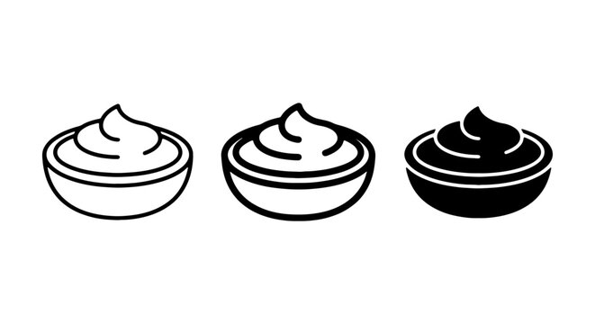 Creamy Sauce Icons, Food Dip Vector Set, Culinary Condiment Graphics, Simple Bowl Designs