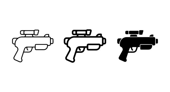 Futuristic Laser Gun Icons, Sci-Fi Weapon Vector Set, Retro Space Blaster Graphics
