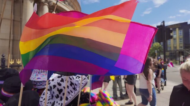  CU Pride ranbow flag blowing in wind. 