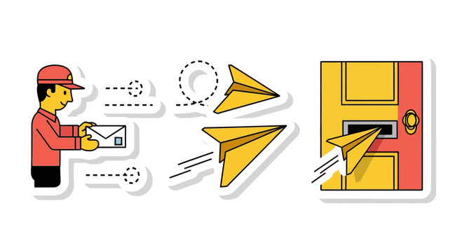 Express mail delivery concept with paper planes and postman