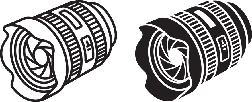 Camera lens icons. Photography equipment symbols for digital media and web design.