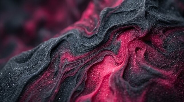 <a:artifact artifact_id="title-1" type="text" title="Title">
Dark charcoal and magenta wave texture surface with sparkling sand particles and organic ridges, ideal for luxury abstract backdrops and cr