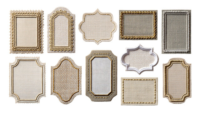Set of ornate vintage gold and silver picture frames with decorative borders isolated on transparent background
