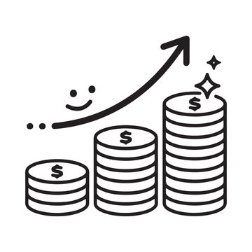 Stacks Of Coins With Rising Arrow Black Line Illustration
