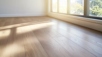 Fototapeta premium Sunlit wooden floor in a modern room