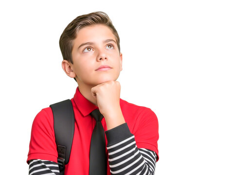 Young student boy thinking with hand on chin