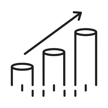 Bar Graph With Rising Arrow Black Line Art On White Background