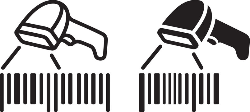 Barcode scanner icons set. Digital reader symbols for retail and inventory management.