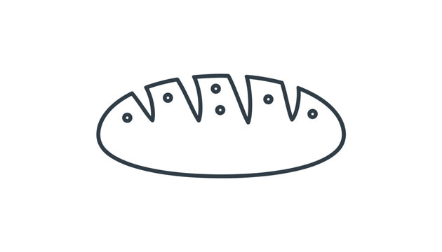Minimalist outline illustration of a freshly baked loaf of bread is shown on a plain white background.