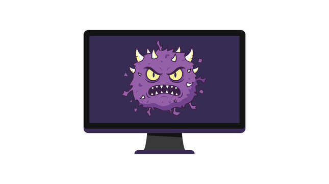 Purple Virus On Computer Monitor Vector